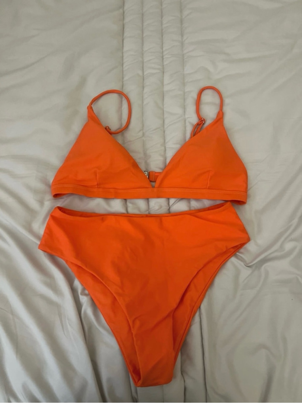 Orange High-Waist Triangle Bikini Set - Women Swim